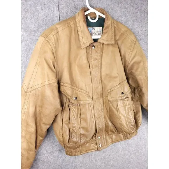 VTG Leather Bomber Aeropostale Compagnie Generale Jacket Men's 42 Brown Military